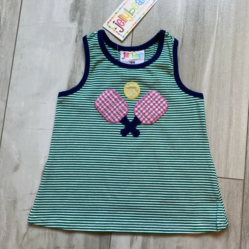 NWT JellyBean by Navy & Green Pickleball Sleeveless Bow Top & Skort Set Girl 18M